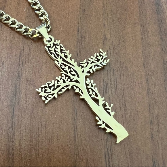 Tree Cross Necklace, Gold or Silver - Picture 7 of 7